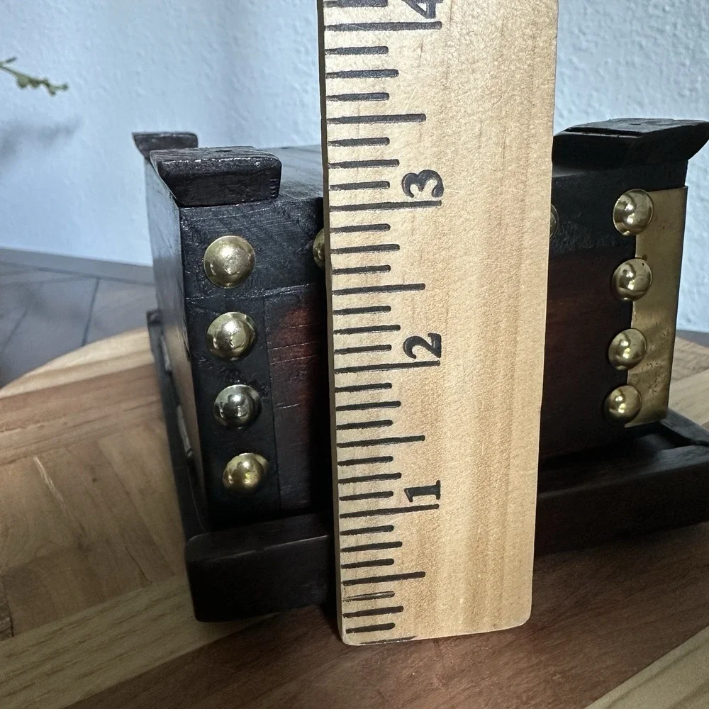 Vintage Keepsake‎ Trinket Box 6x4.5 Inch Solid Wood Brass Accents Studs Ornate